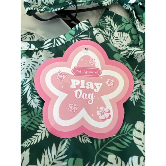 Play day Dog Sundress Floral Hair Bow Colorful Size Medium Green 2 Pc NWT - Picture 2 of 9